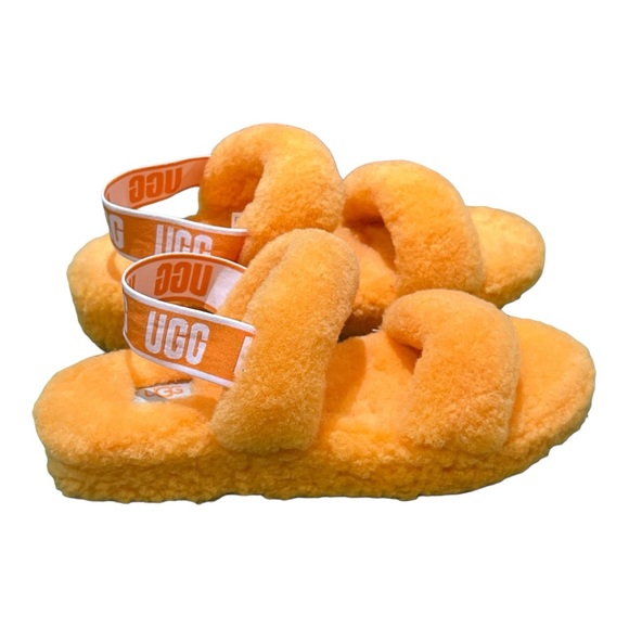 UGG Women's Vibrant Orange Fluffy Sandals - Picture 4 of 7